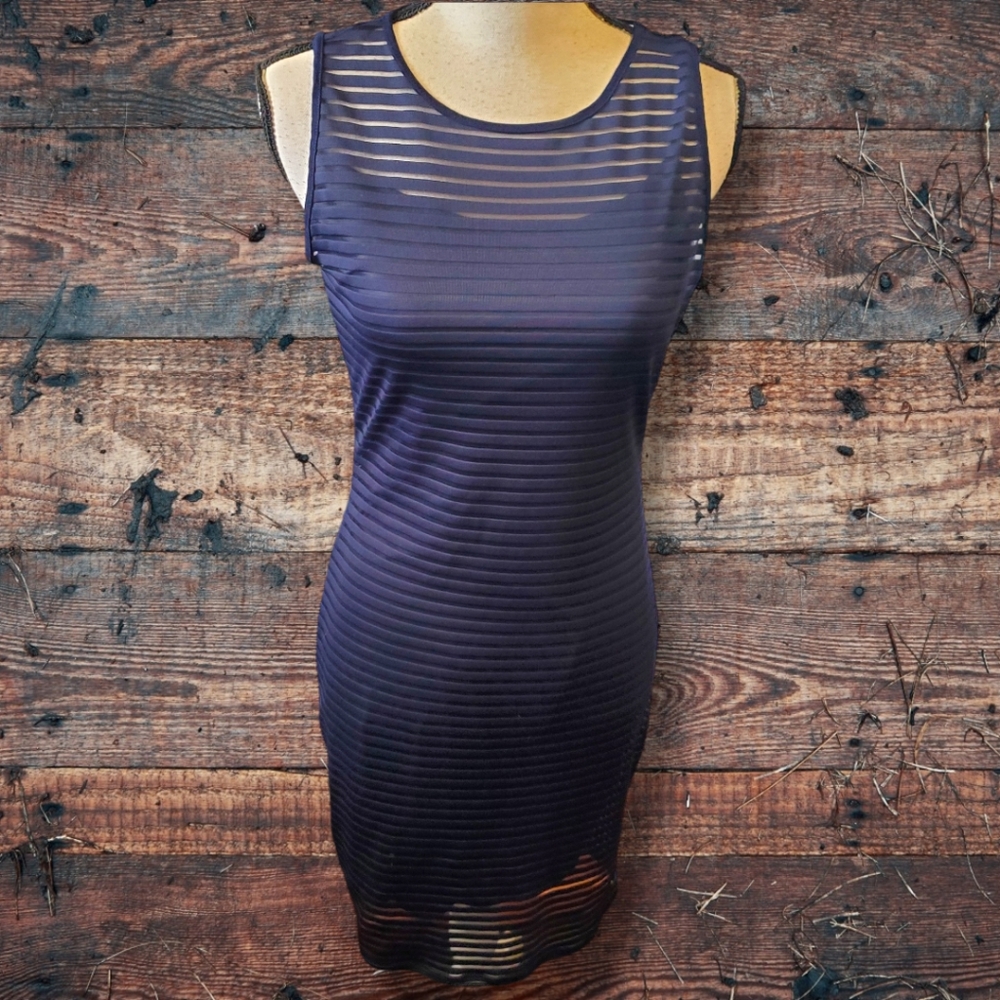 Vince Camuto Dark Cerulean Blue Striped Dress Fully Lined Women's Size PM